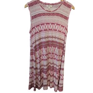 Style & Company Beachy Southwest Aztec Print Sleeveless A-line Pink Midi Dress L